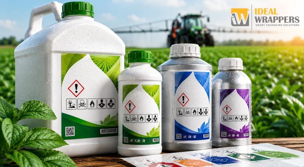 durable pesticide labels for agro chemical containers with moisture resistant industrial packaging