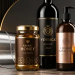 premium product packaging featuring metallized labels with metallic finish and high shelf appeal