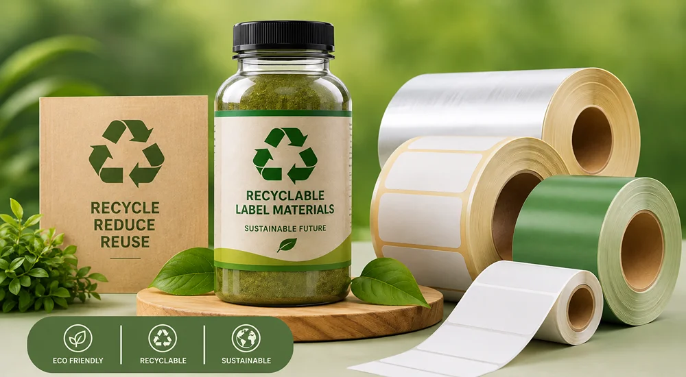 recyclable packaging labels on plastic bottles manufactured using sustainable label materials in India